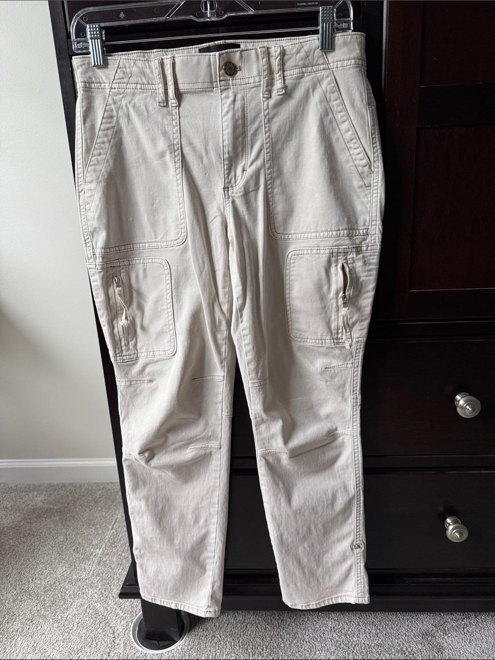White House Black Market Cream Ankle Cargo Pants
